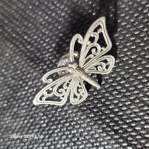 Pewter Butterfly Pin Brooch Marked JJ
